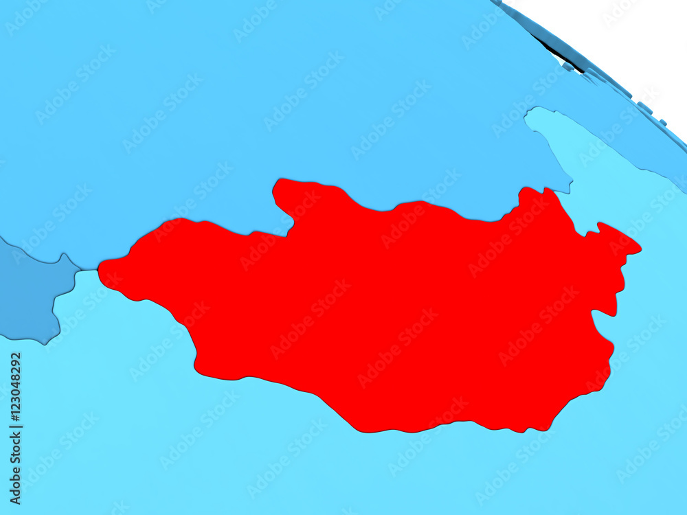 Fototapeta premium Mongolia in red on blue globe
