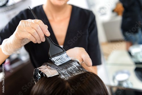 close up of woman head in beauty salon photo
