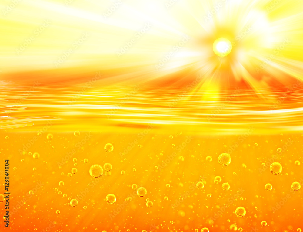 Honey sea. Orange yellow Liquid with oxygen bubbles. Honey sea. Orange yellow Liquid with oxygen bubbles.