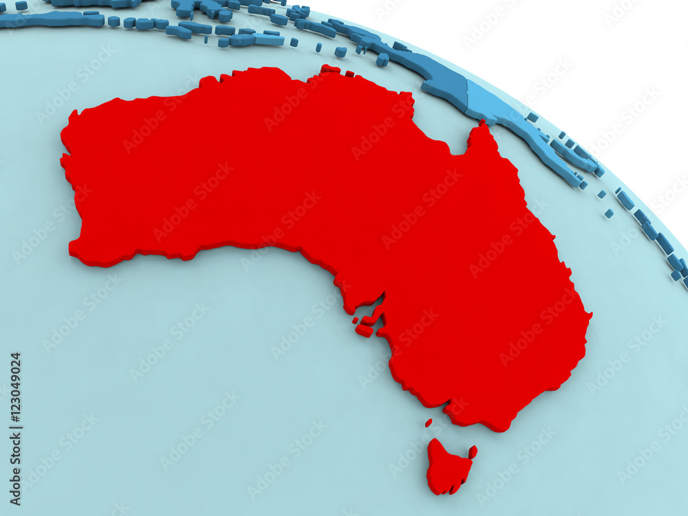 Obraz premium Australia in red on blue globe