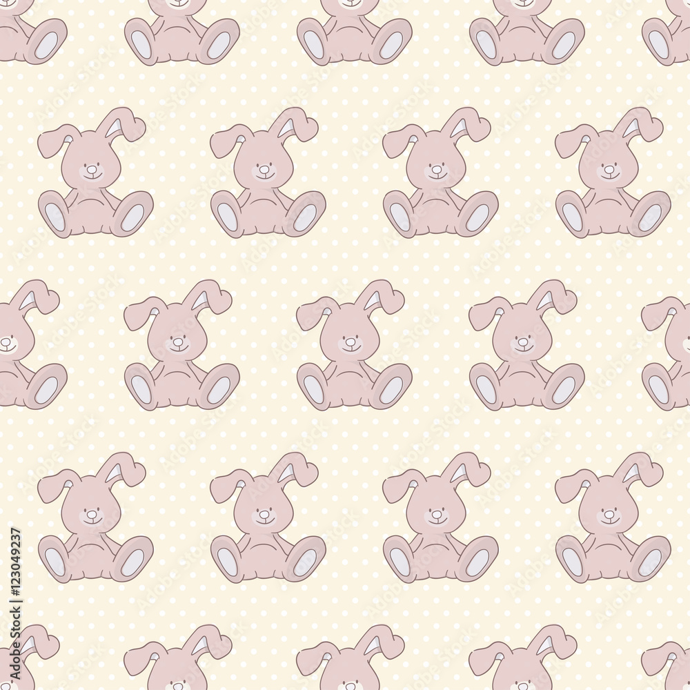 Cute Rabbit on Polka Dot Seamless Pattern