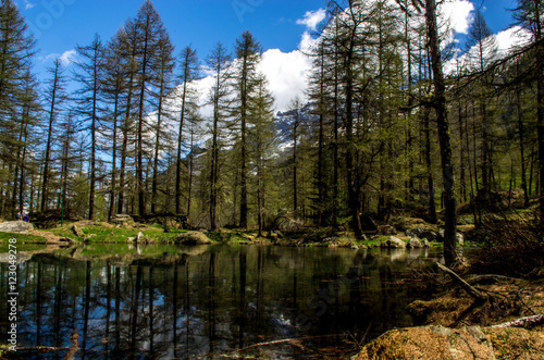 mountains, sky and clouds reflected in the lake