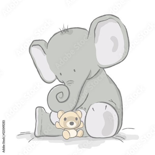 Baby elephant plays with bear cub