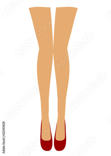 Beautiful high long female legs in red shoes. Part of the body for later use in the design of clothing and fashion. Abstract vector illustration