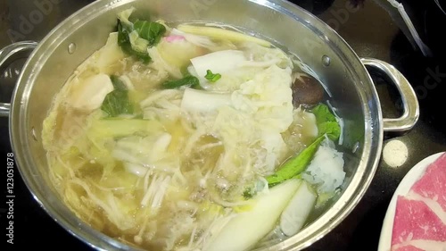 Thai Sukiyaki Shabu Shabu boiling Hot pot cooking. photo