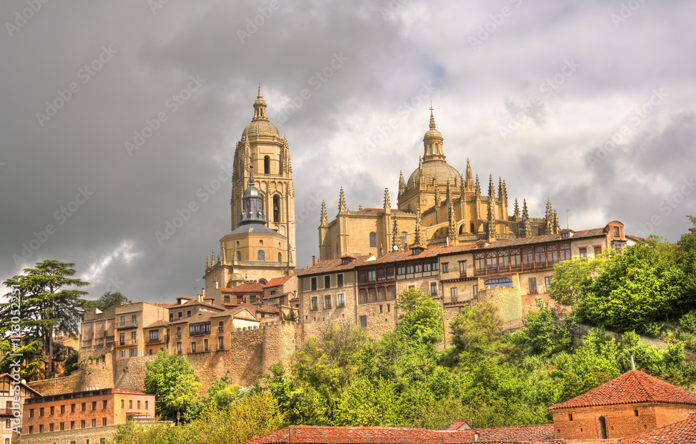 Cathedral of Segovia on the hill in Spain