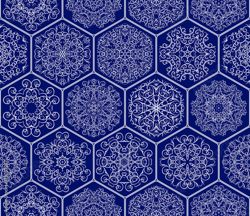 Seamless pattern of hexagonal mosaics