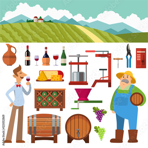 Wine production vector set.