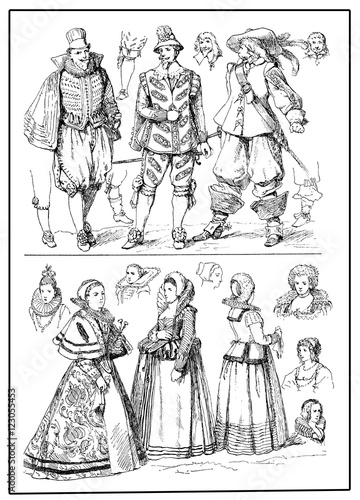 men and ladies wear costumes XVII century