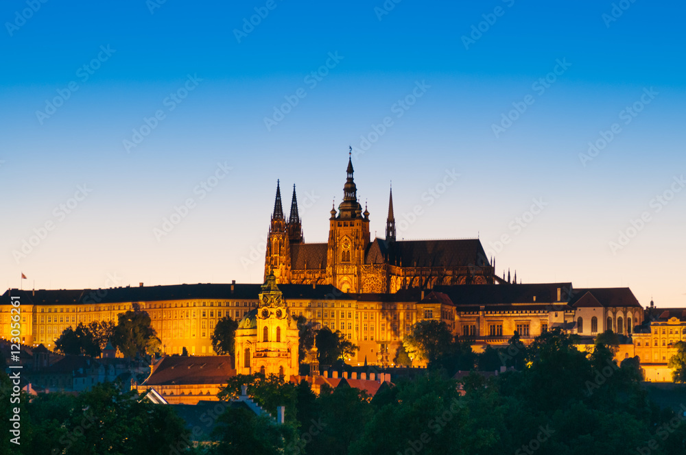 View on St.Vitus cathedral in Prague Castle at night, Czech Repu