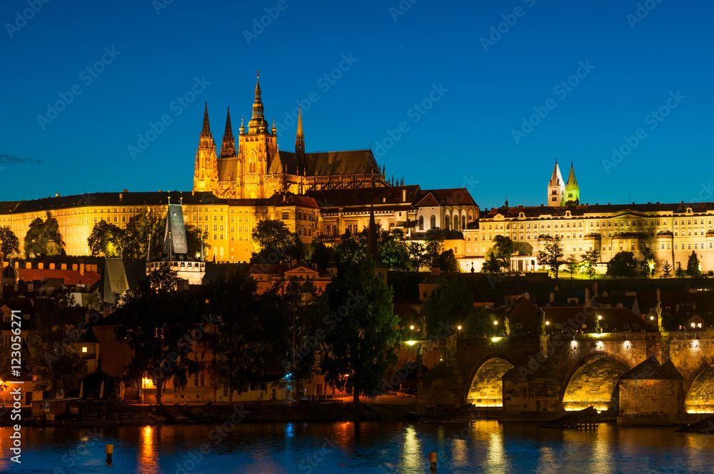 View on St.Vitus cathedral in Prague Castle at night, Czech Repu