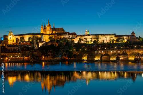 View on Vltava river and St.Vitus cathedral in Prague Castle at © unclepodger