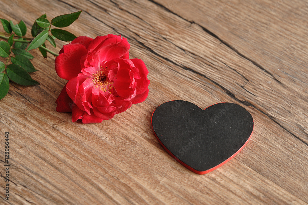 Valentine's Day. A red rose with a black heart Valentine's Day. A red rose with a black heart