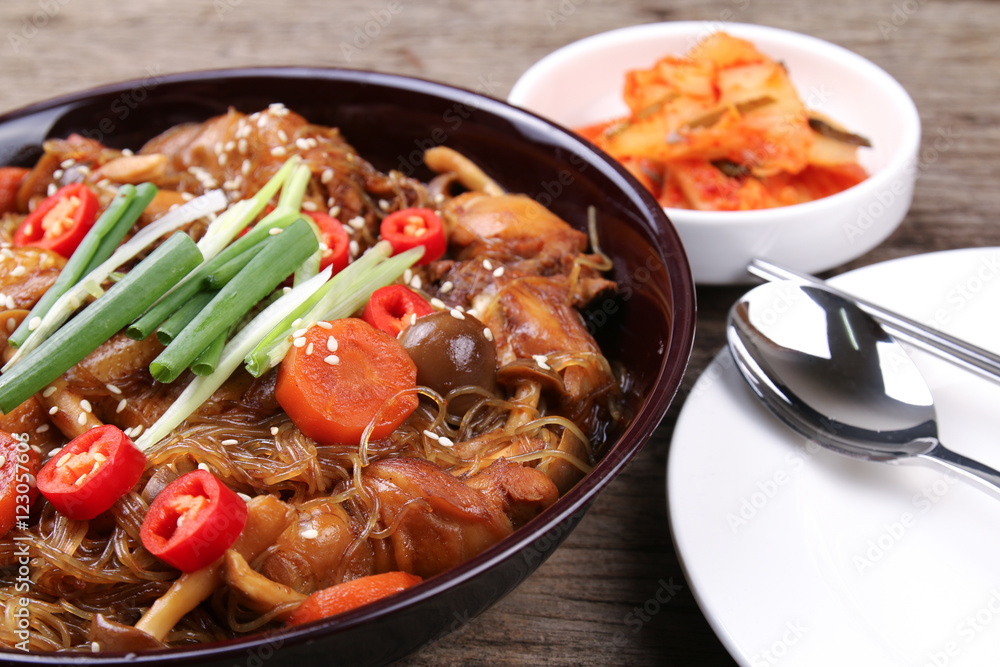Jjimdak, a korean braised chicken dish. The city of Andong in South Korea is well known for this dish. Jjimdak, a korean braised chicken dish. The city of Andong in South Korea is well known for this dish.