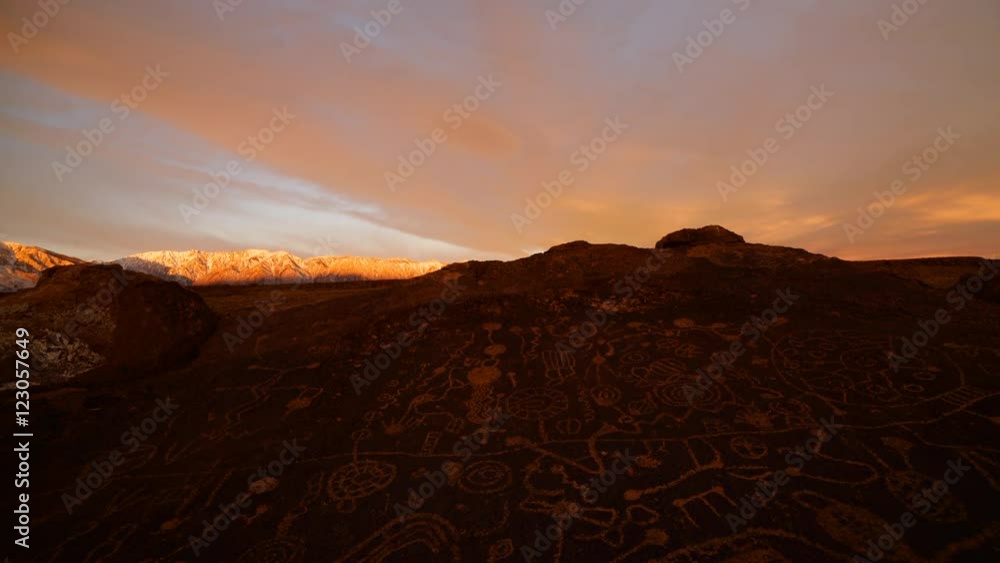Time lapse of morning glow over Native American Petroglyphs in Eastern Sierra, California Time lapse of morning glow over Native American Petroglyphs in Eastern Sierra, California