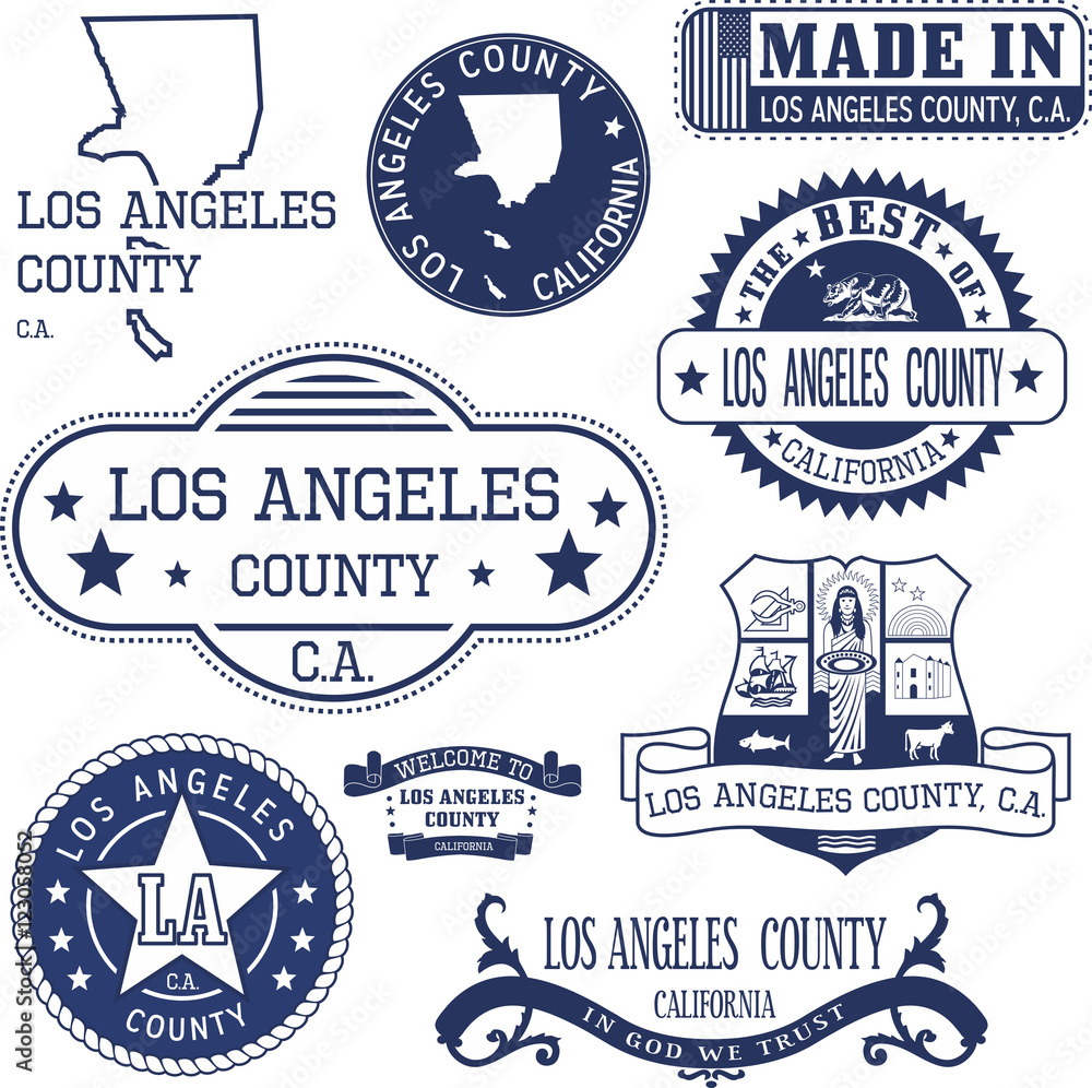 Los Angeles county, CA. Set of stamps and signs Los Angeles county, CA. Set of stamps and signs