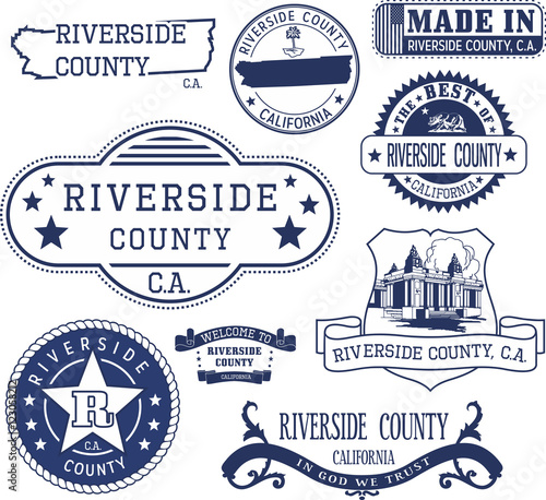 Riverside county, CA. Set of stamps and signs