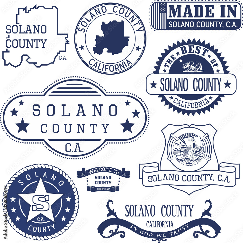 Fototapeta premium Solano county, CA. Set of stamps and signs