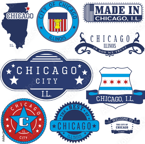 Chicago city, IL. Stamps and signs