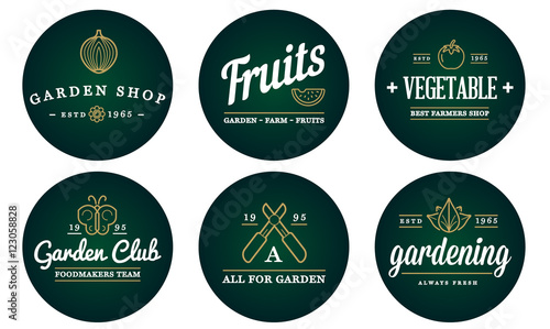 Set of Vector Garden and Farm Elements and Fruits or Vegetables
