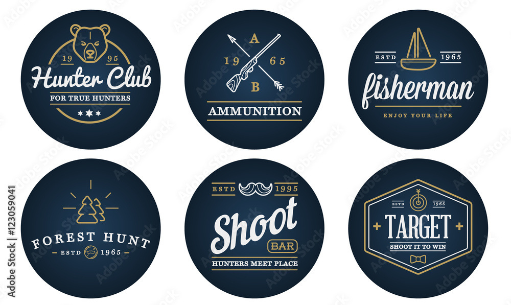 Naklejka premium Set of Vector Hunting Camping Sport Elements Illustration can be