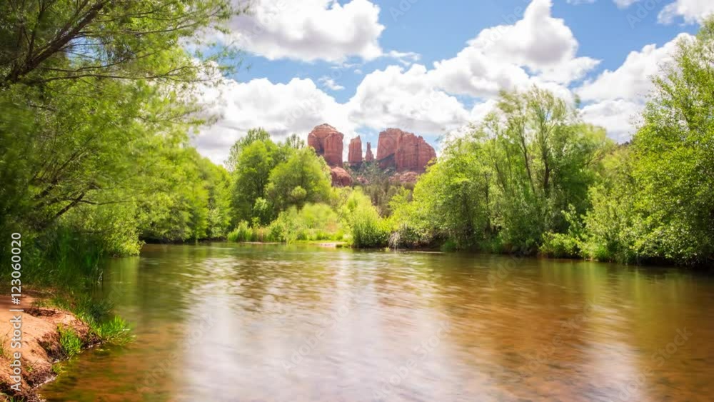 Time Lapse of Cathedral Rock over Reflecting River in Sedona, AZ -Pan Right- Time Lapse of Cathedral Rock over Reflecting River in Sedona, AZ -Pan Right-