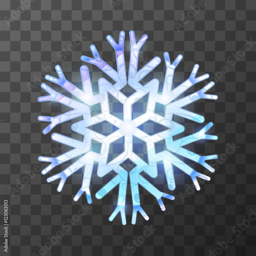 Colorful icy snowflake with bright light and reflections