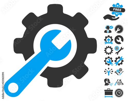 Tools icon with bonus tools clip art. Vector illustration style is flat iconic bicolor symbols, blue and gray colors, white background.