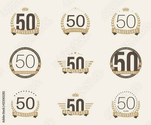Fifty years anniversary celebration logotype. 50th anniversary logo set.