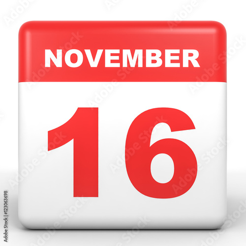 November 16. Calendar on white background.