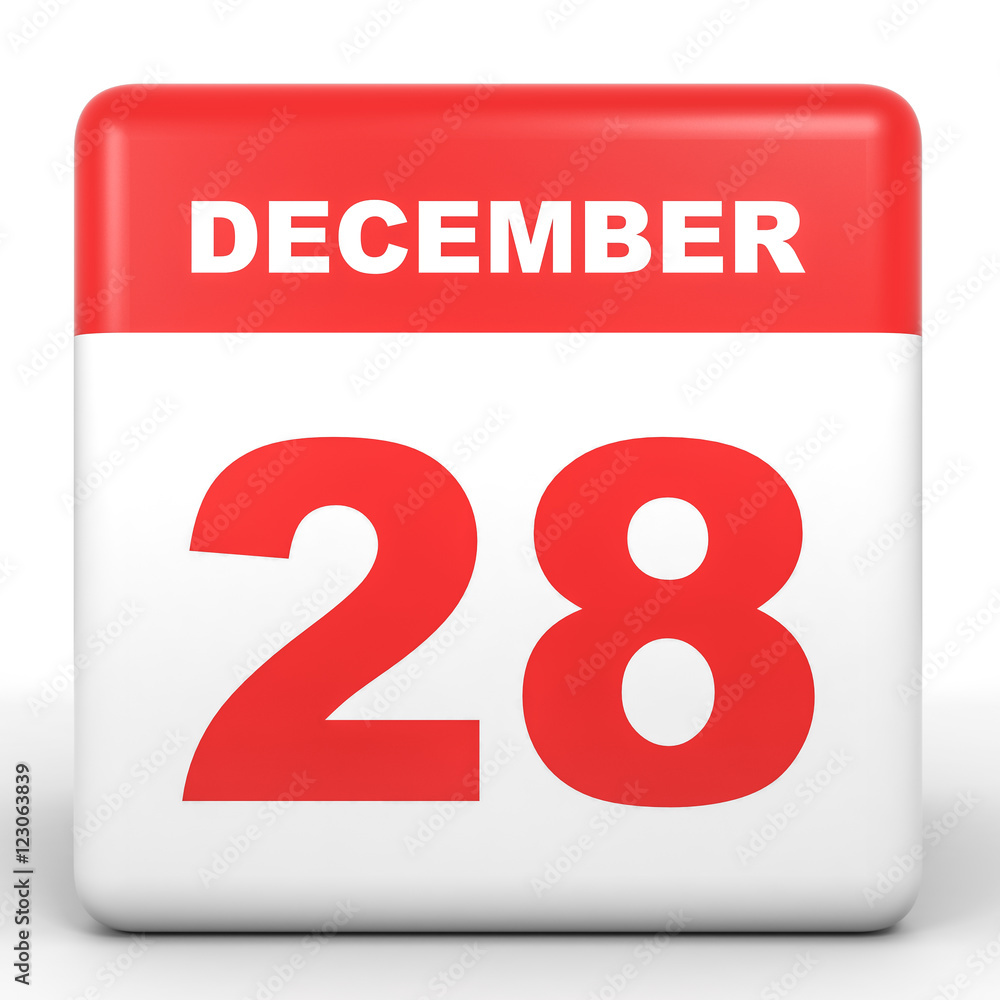December 28. Calendar on white background. December 28. Calendar on white background.