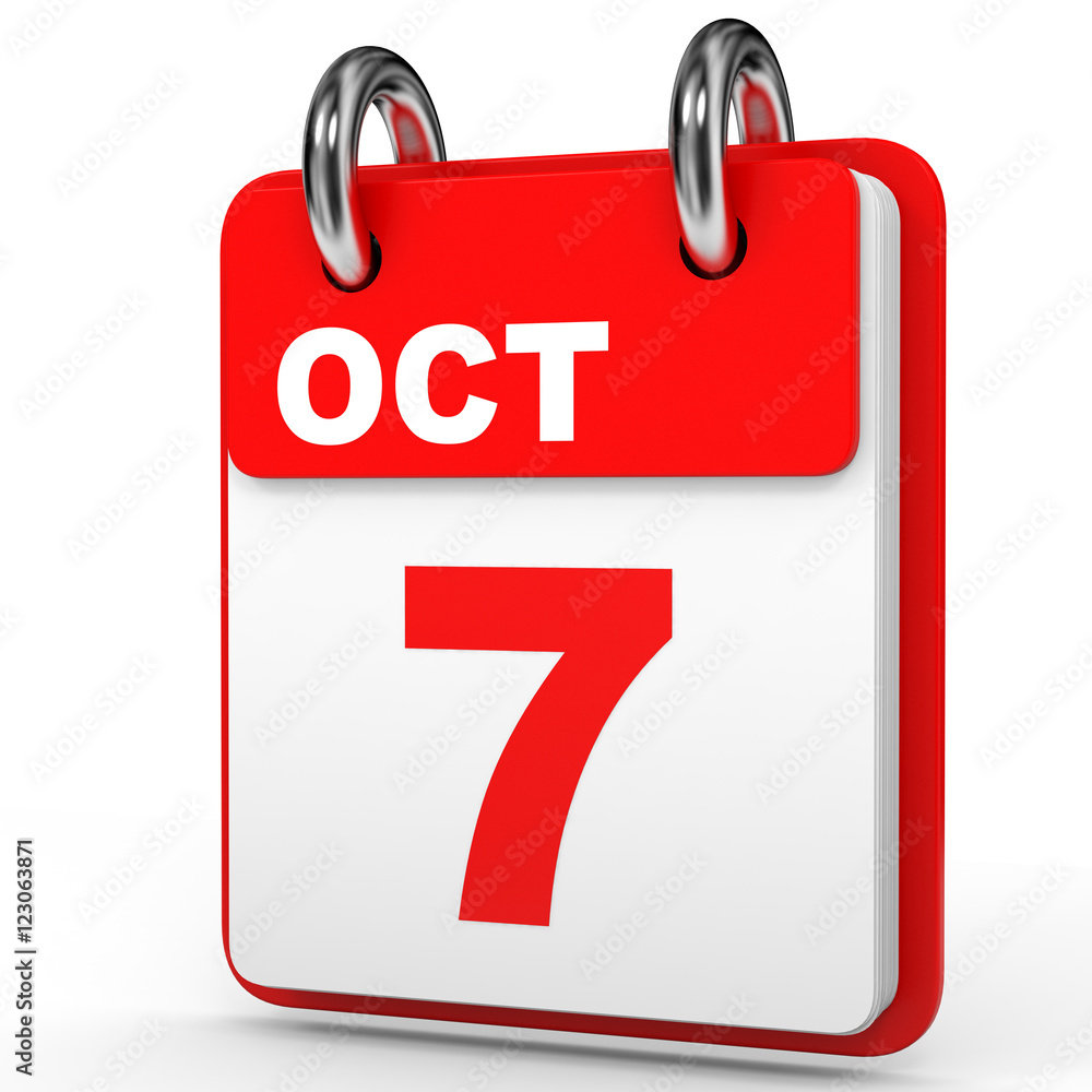 October 7. Calendar on white background. October 7. Calendar on white background.
