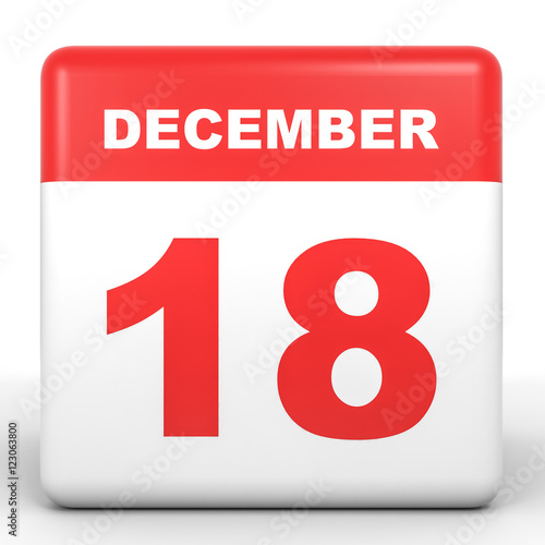 December 18. Calendar on white background.