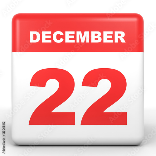 December 22. Calendar on white background.