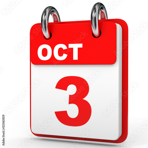 October 3. Calendar on white background.