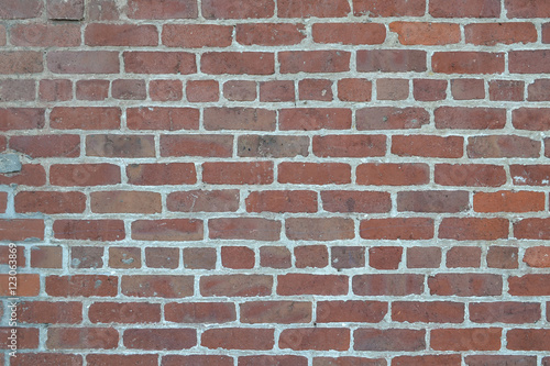 Red brick wall with white mortar- texture or background