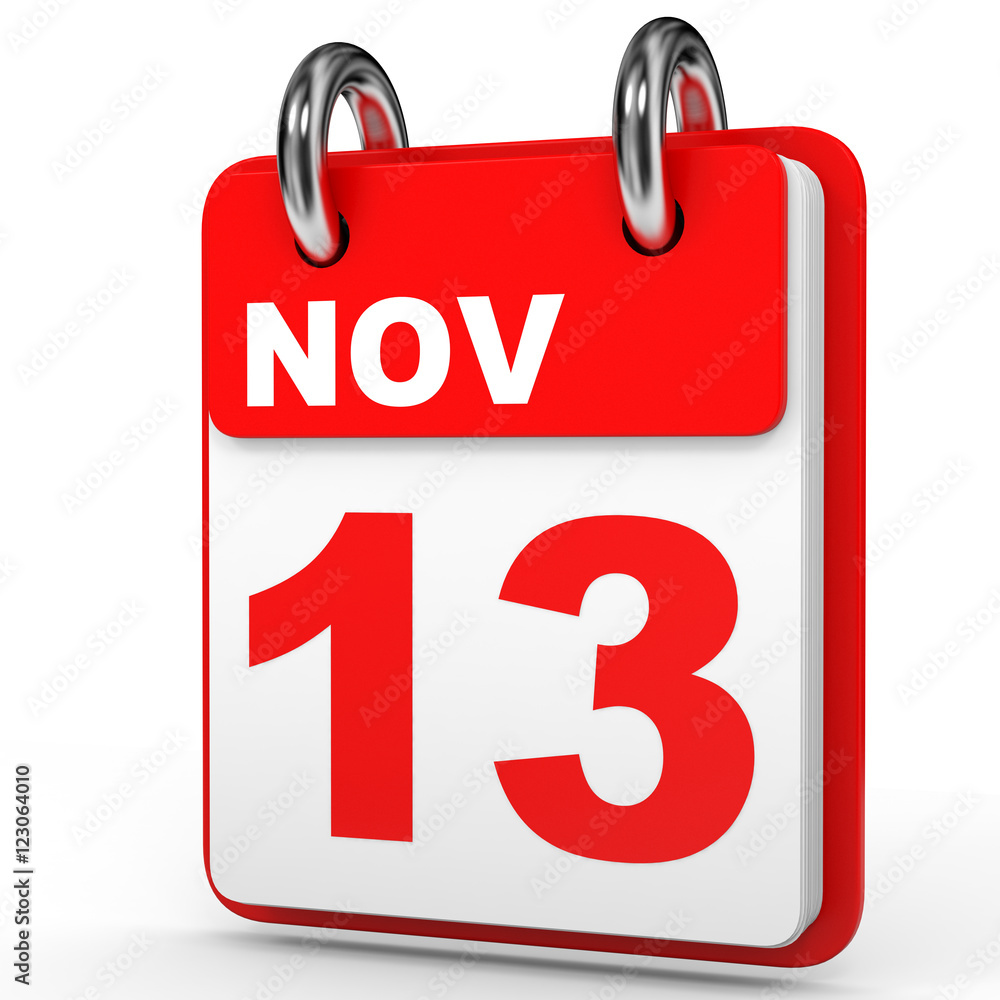 November 13. Calendar on white background. November 13. Calendar on white background.