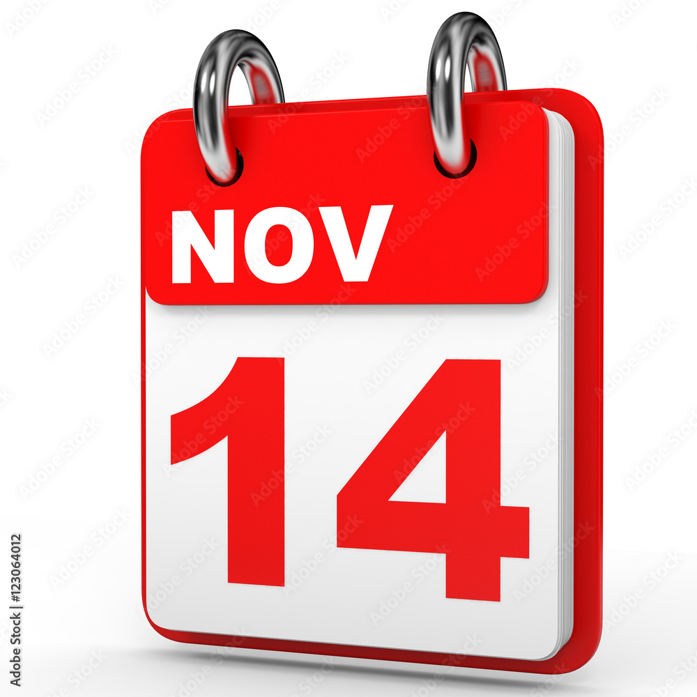 November 14. Calendar on white background. November 14. Calendar on white background.