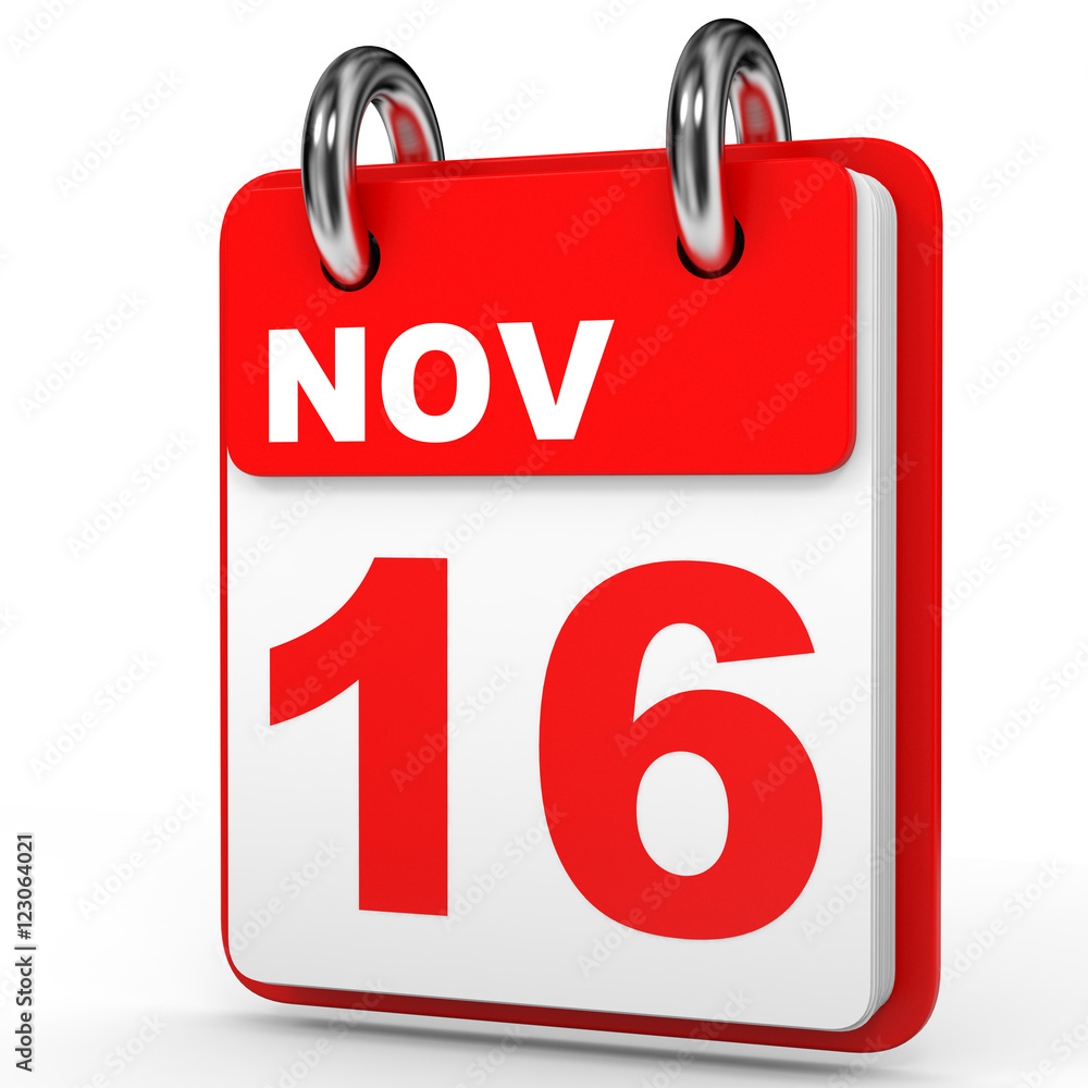 November 16. Calendar on white background. November 16. Calendar on white background.