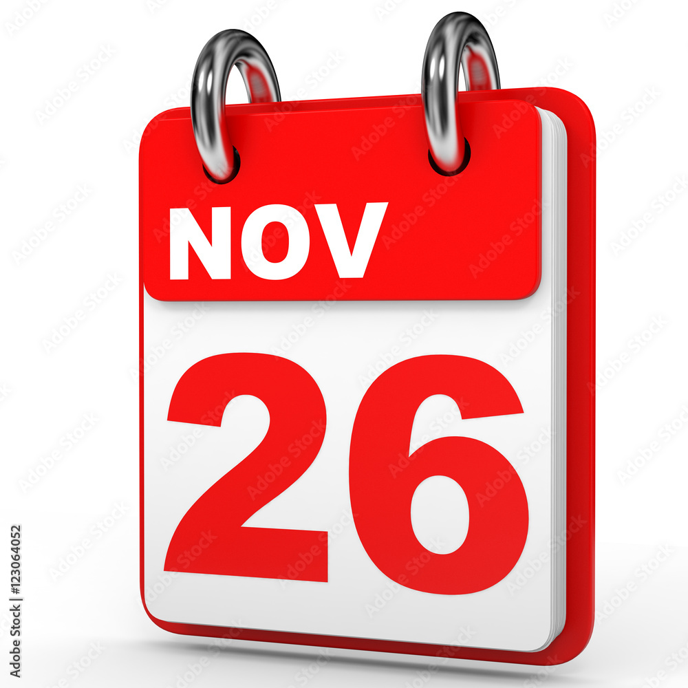 November 26. Calendar on white background. November 26. Calendar on white background.