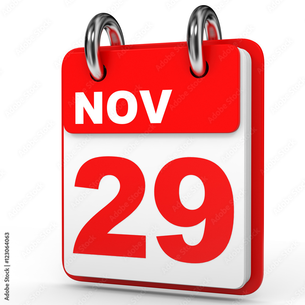 November 29. Calendar on white background. November 29. Calendar on white background.