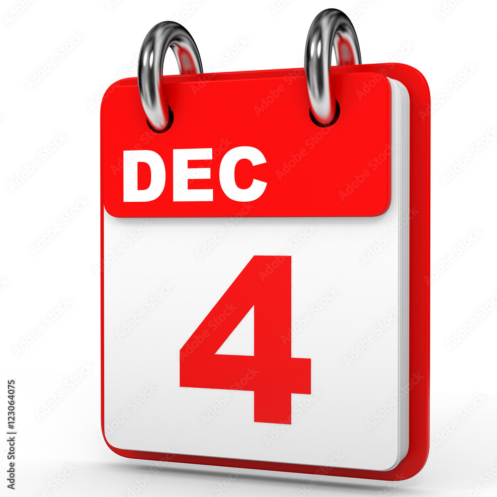 December 4. Calendar on white background. December 4. Calendar on white background.