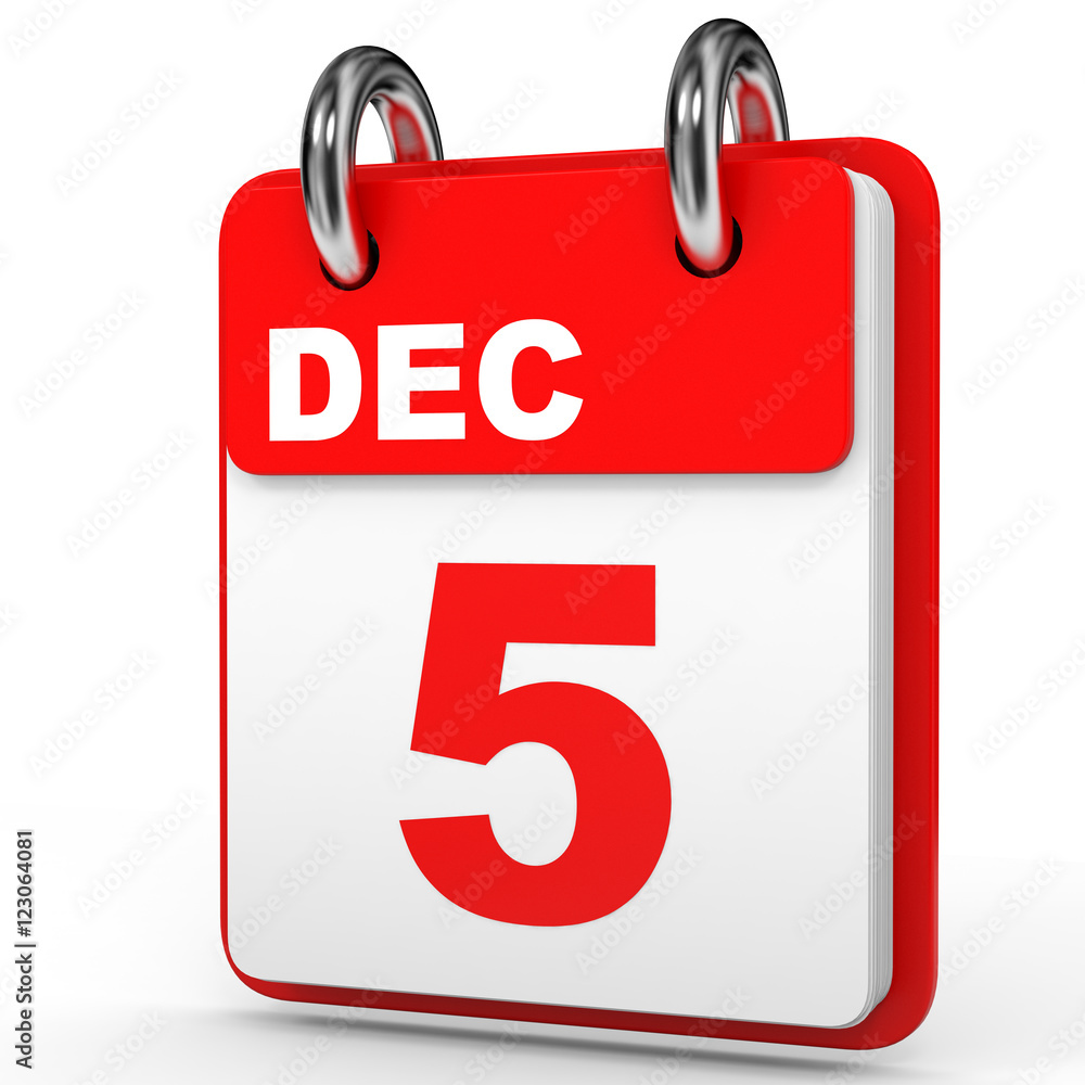 December 5. Calendar on white background. December 5. Calendar on white background.