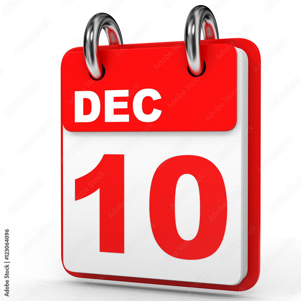 December 10. Calendar on white background. December 10. Calendar on white background.