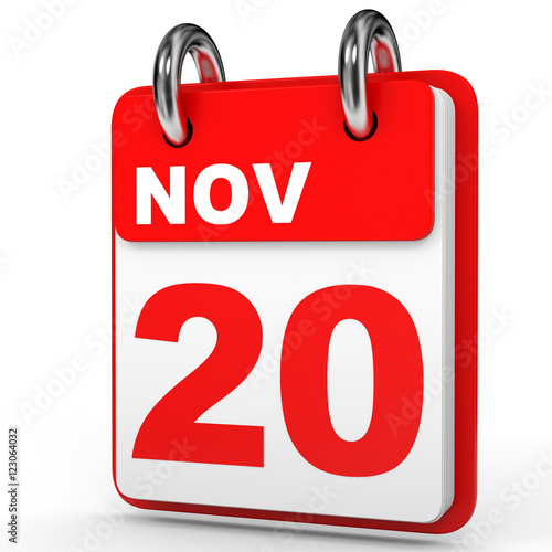 November 20. Calendar on white background.