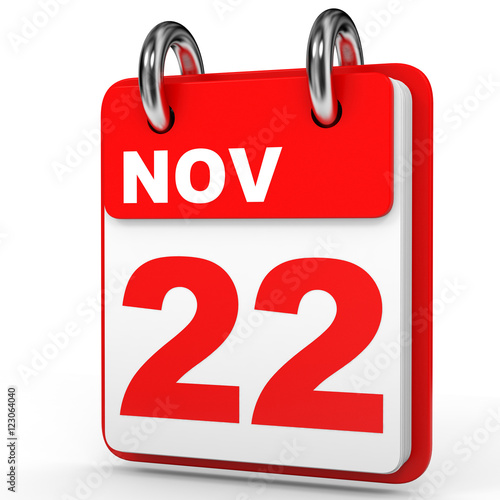 November 22. Calendar on white background.