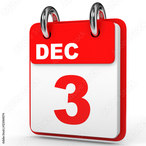 December 3. Calendar on white background.