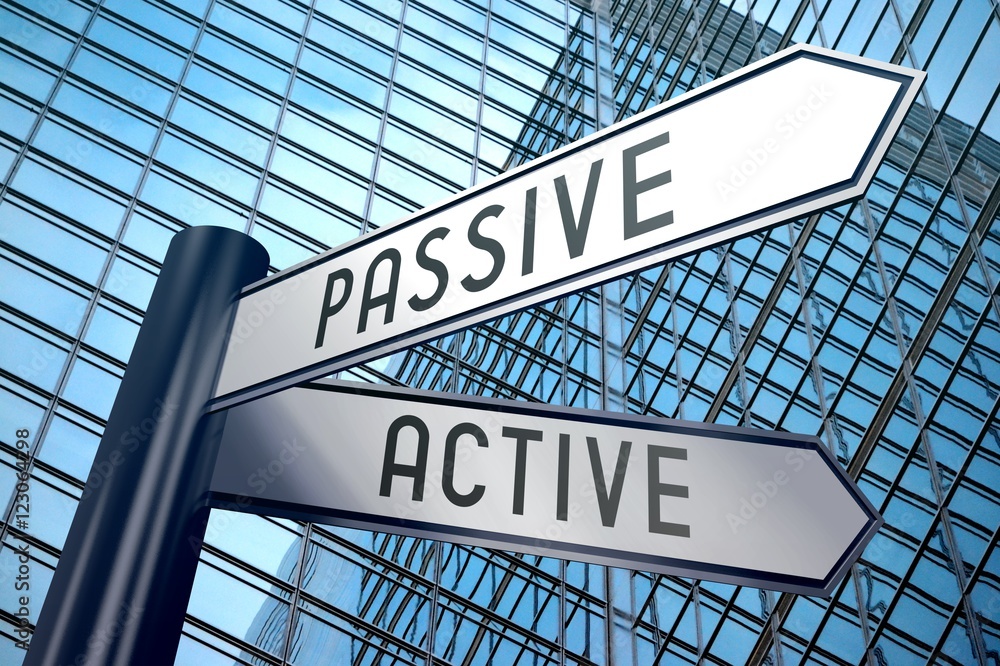 Signpost illustration, two arrows - active and passive
