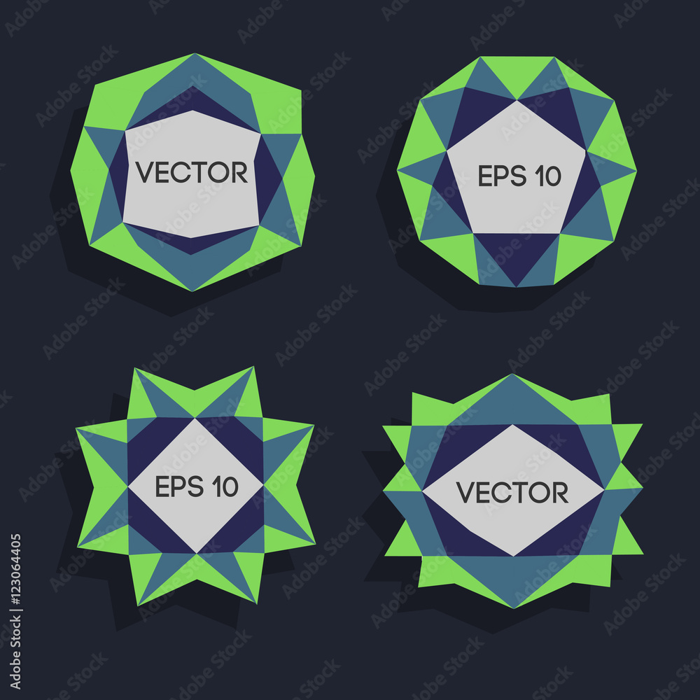 Abstract low poly modern labels. Vector low poly frame with space for