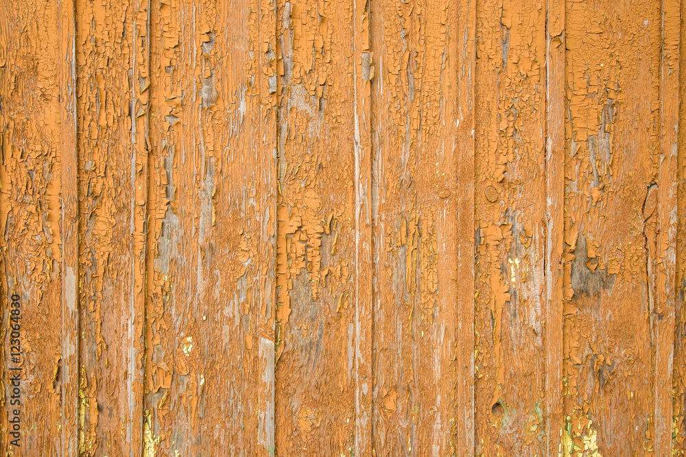 Old wooden boards with shabby paint. Background with horizontal lines.